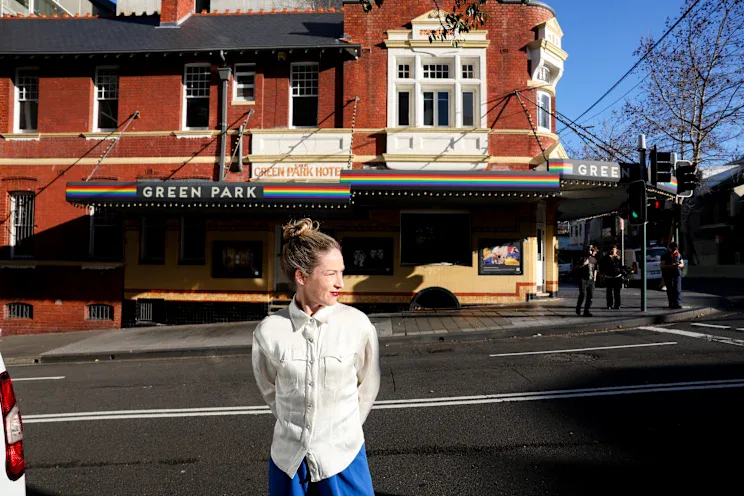 Jess Miller outside the Green Park Hotel in Darlinghurst